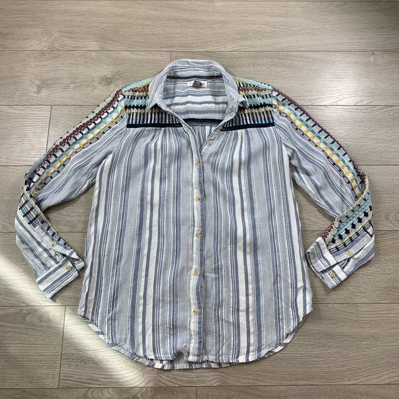 Anthropologie Pilcro & The Letterpress Embroidered Button Front Shirt - Picture 3 of 13